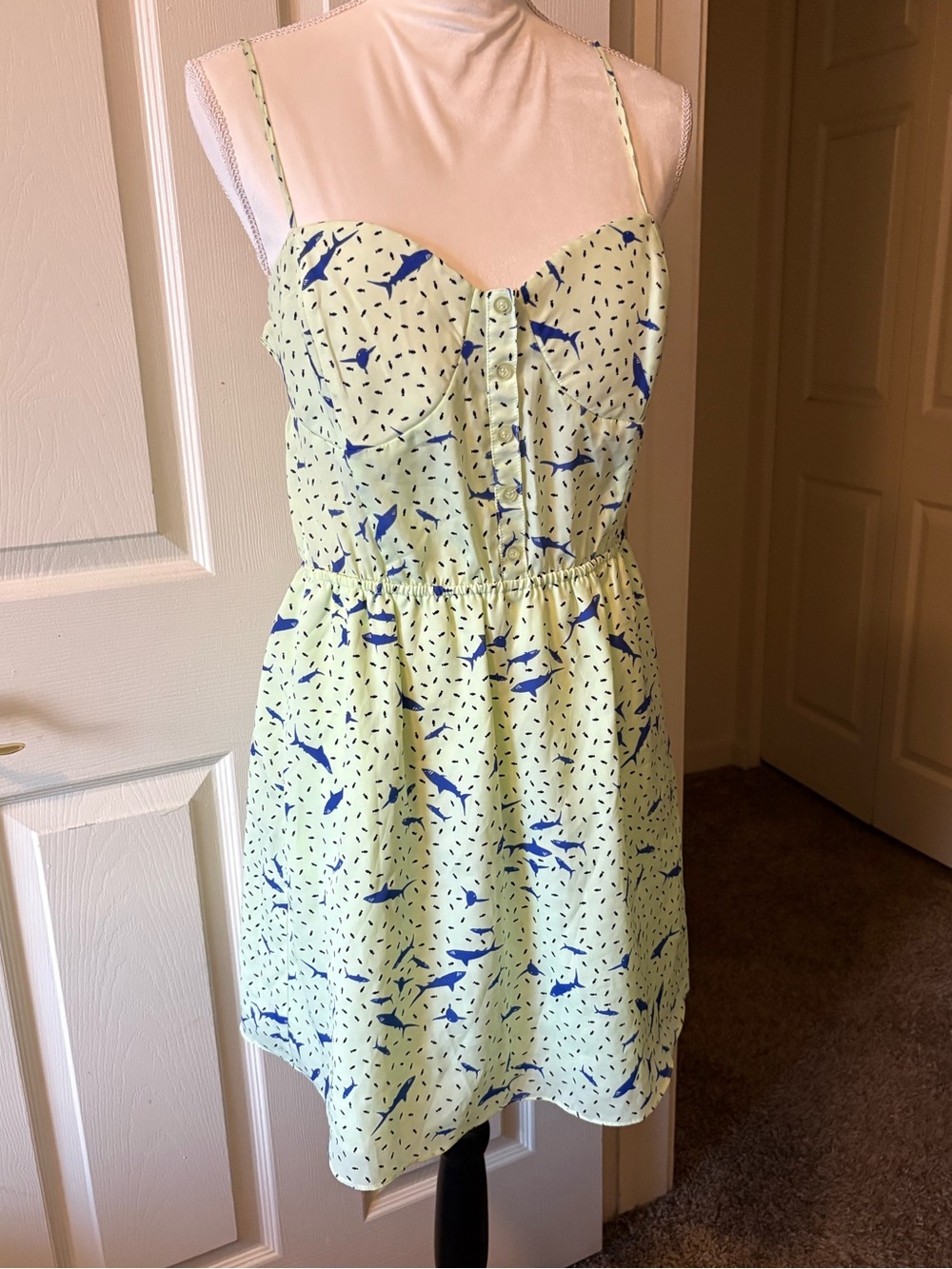BCBGeneration Cream Sundress with Blue Fish Print